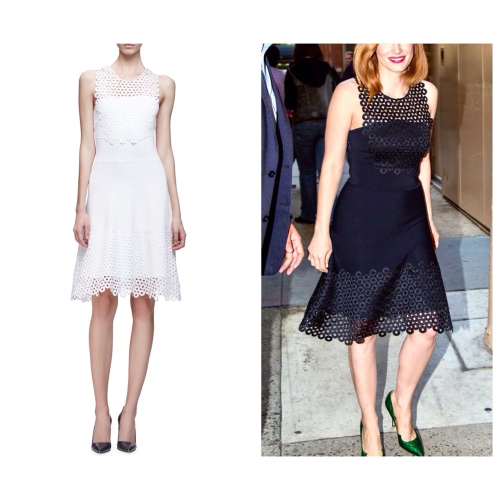 Lela Rose White Knit Lace Crochet Sleeveless Mini Dress